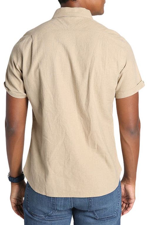 Jachs Noho Short Sleeve Linen Blend Button-down Shirt In Tan