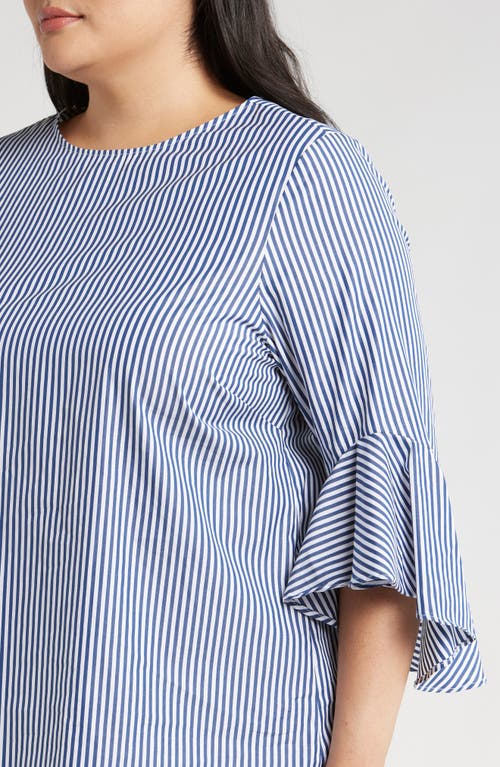 Shop Harshman Malena Stripe Flutter Sleeve Cotton Top In Navy Stripes