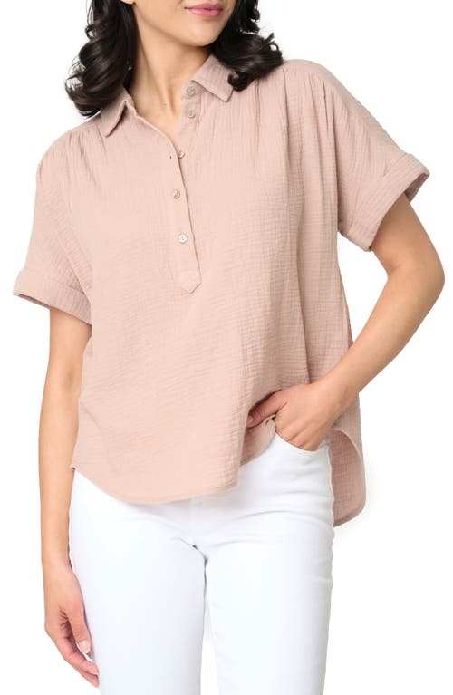 Shop Gibsonlook All Day Cotton Gauze Popover Shirt In Taupe