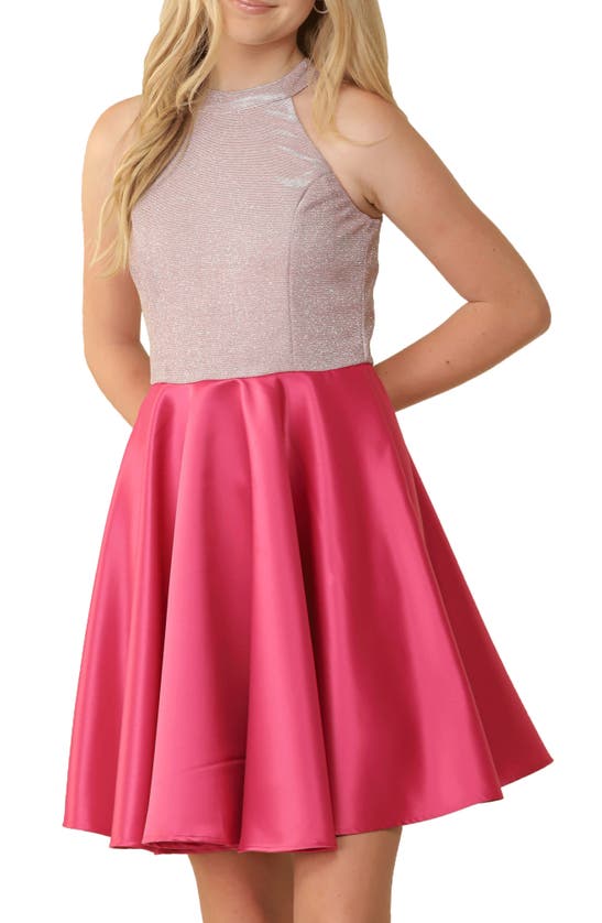 Shop Un Deux Trois Kids' Colorblock Fit & Flare Dress In Fuchsia