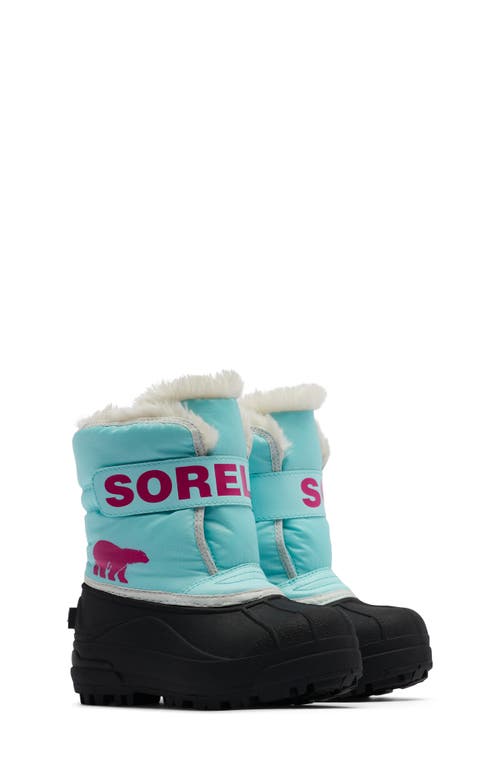 Sorel Kids' Snow Commander Insulated Waterproof Boot In Ocean Surf/cactus Pink