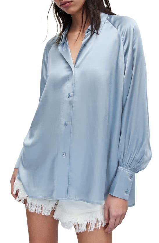 Allsaints Oana Button-up Shirt In Blue Slate