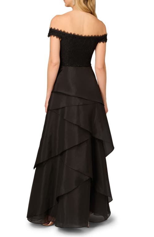 Shop Aidan Mattox By Adrianna Papell Lace & Organza Off The Shoulder Ballgown In Black