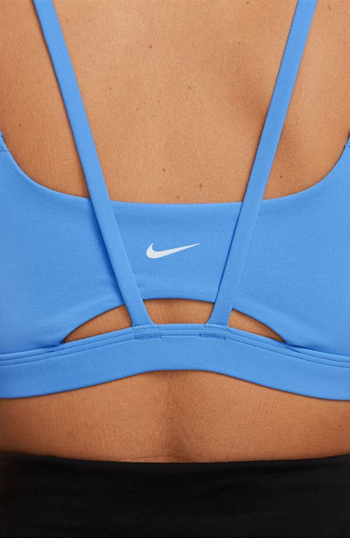 Shop Nike Dri-fit Alate Trace Sports Bra In University Blue/white