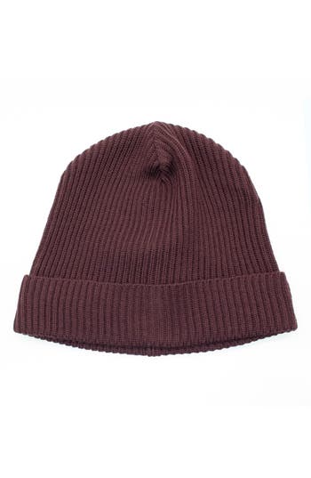 Portolano Merino Wool Rib Cuff Beanie In Bordeaux