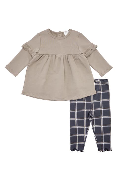 Long Sleeve Organic Cotton Dress & Grid Leggings Set (Baby)