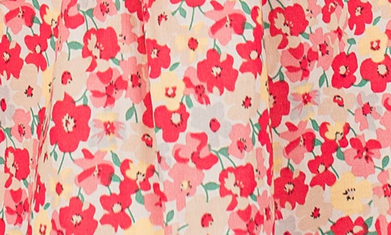 Shop Popatu Floral Print Flutter Sleeve Cotton Dress In Pink Multi