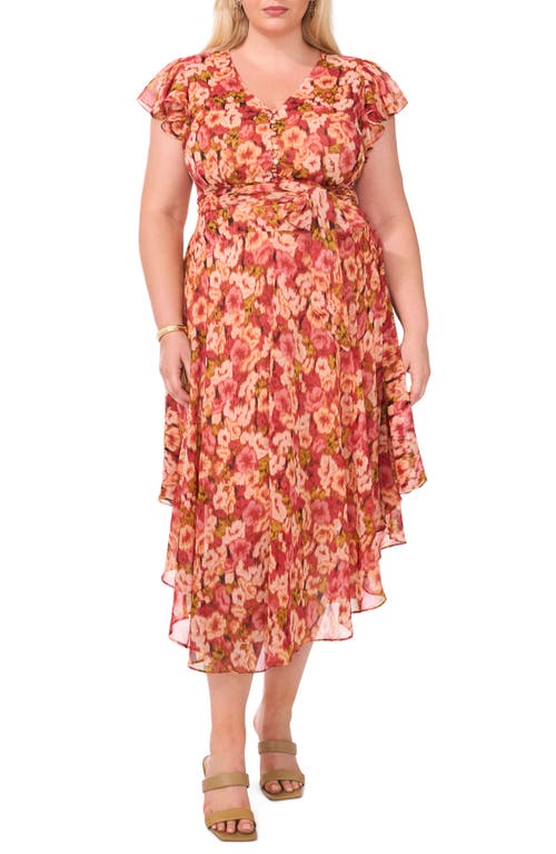 Shop Vince Camuto Floral Handkerchief Hem Dress In Rose Clay