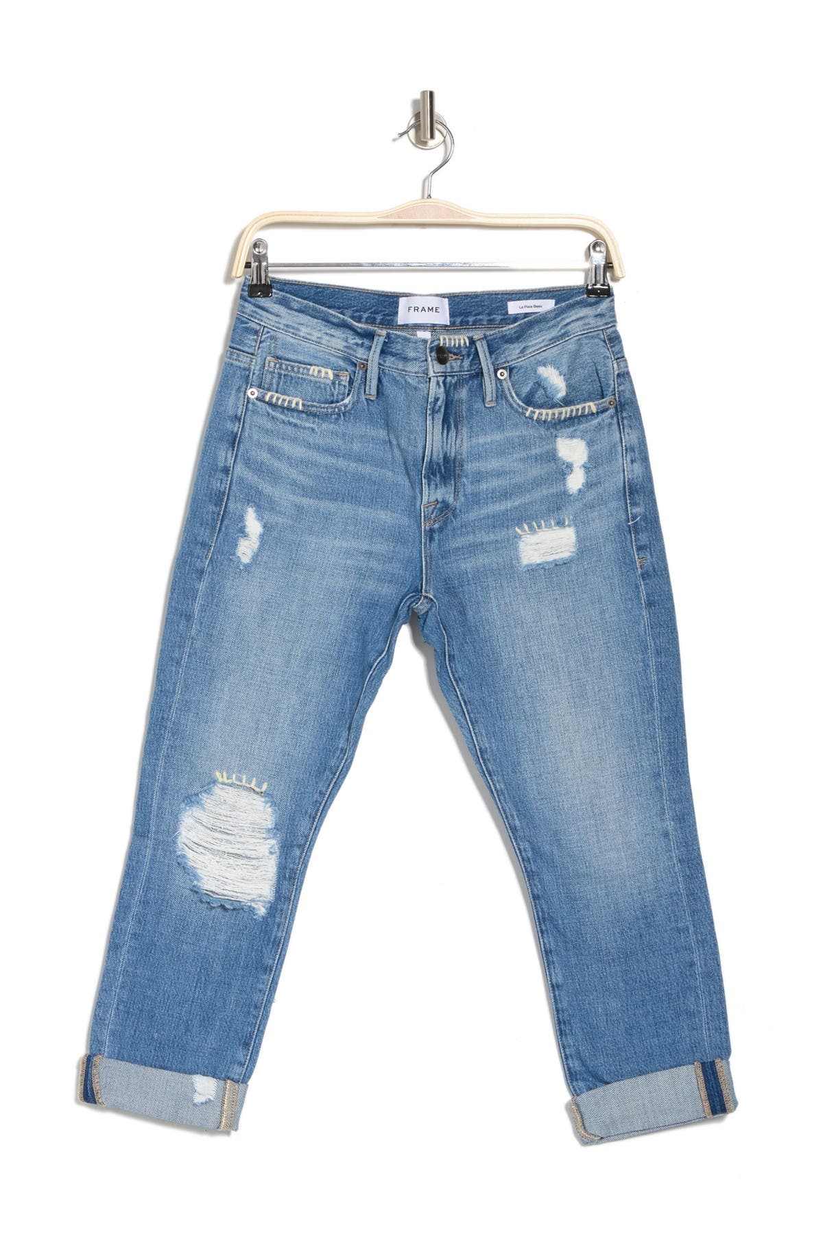 Frame Le Pixie Beau Distressed Crop Jeans In Medium Blue