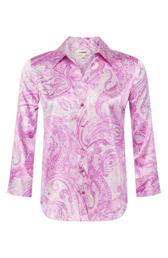 Shop L Agence Dani Paisley Print Silk Button-up Shirt In Lilac Snow Decorated Paisley