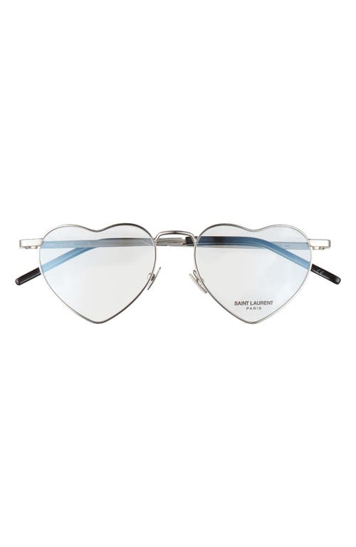 Saint Laurent 52mm Lou Heart Optical Glasses in Silver at Nordstrom
