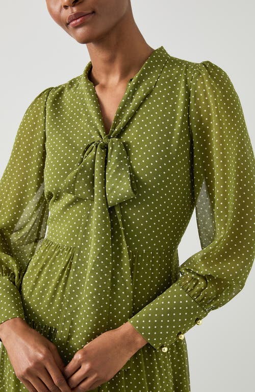 Shop Lk Bennett Polly Swiss Dot Long Sleeve Tiered Dress In Green Multi