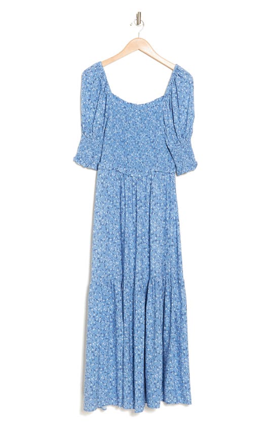 Shop Topshop Smocked Midi Dress In Blue Multi