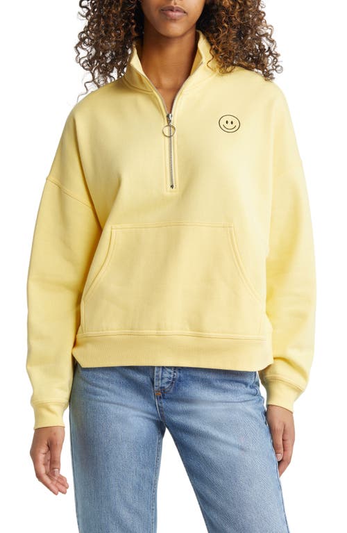 Vinyl Icons Smile Quarter Zip Cotton Blend Pullover in Yellow