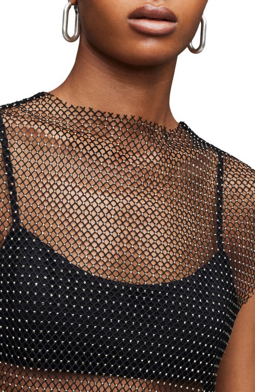 Allsaints Calytrix Sparkle Mesh Crop Top In Black