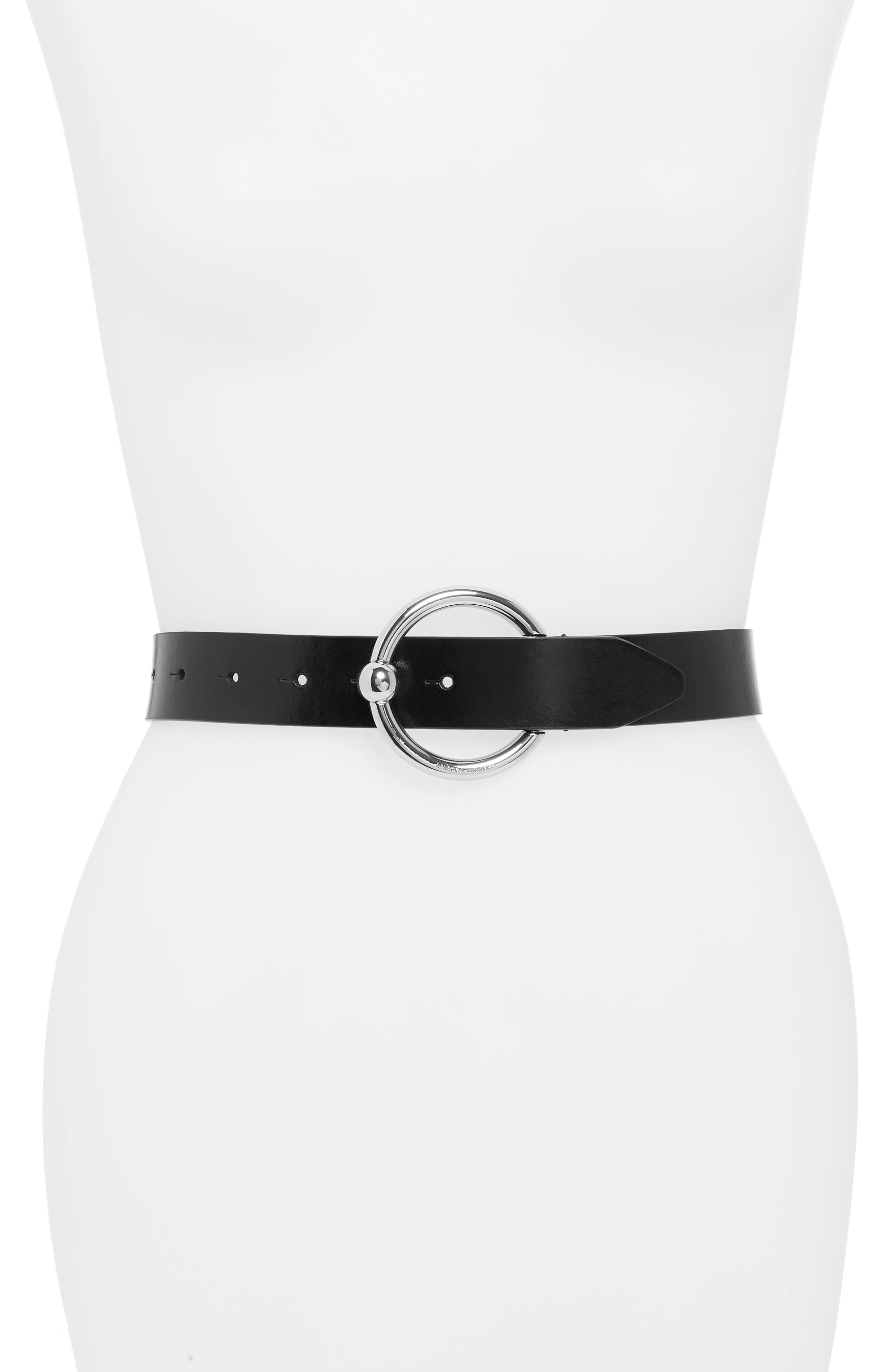 Rebecca Minkoff O-Ring Buckle Leather Belt, Black / Pol Nickel