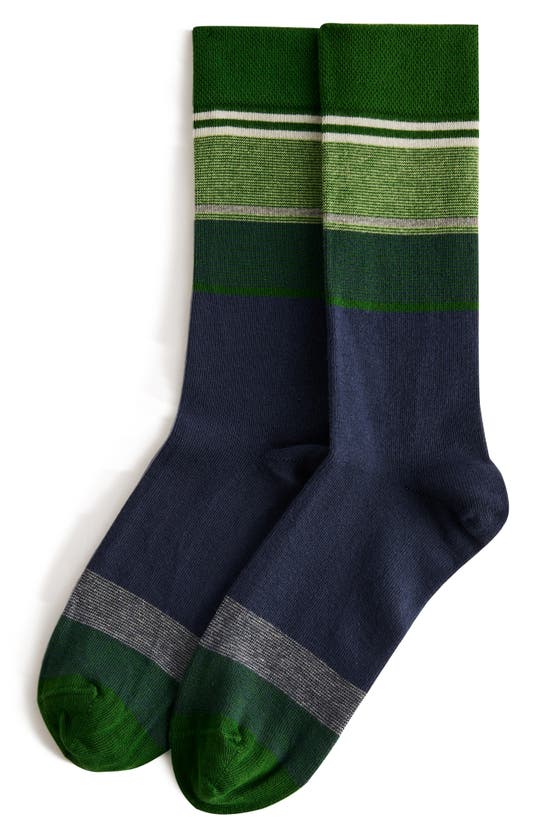 Ted Baker Sokkfor Stripe Organic Cotton Blend Dress Socks In Green