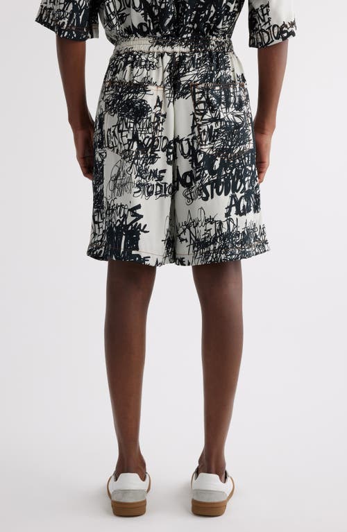 Shop Acne Studios Doodle Logo Print Pull-on Shorts In Light Grey/black