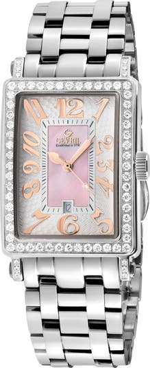 GEVRIL Ave of America s Mini Diamond Bracelet Watch 25mm x 32mm