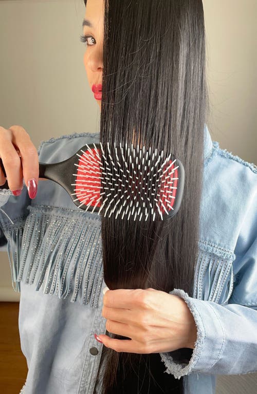 Denman D38 Power Paddle Detangler Hairbrush In Black With Red Pad