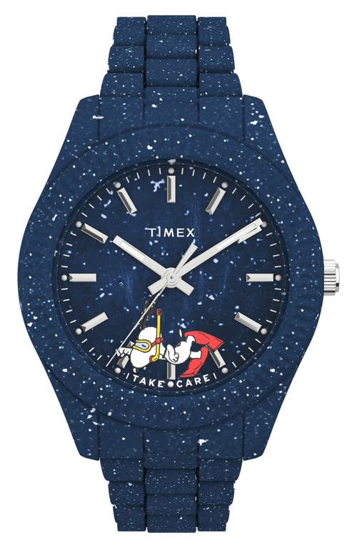 Timex ® Waterbury Ocean X Peanuts® Recycled Plastic Bracelet Watch, 37mm In Blue