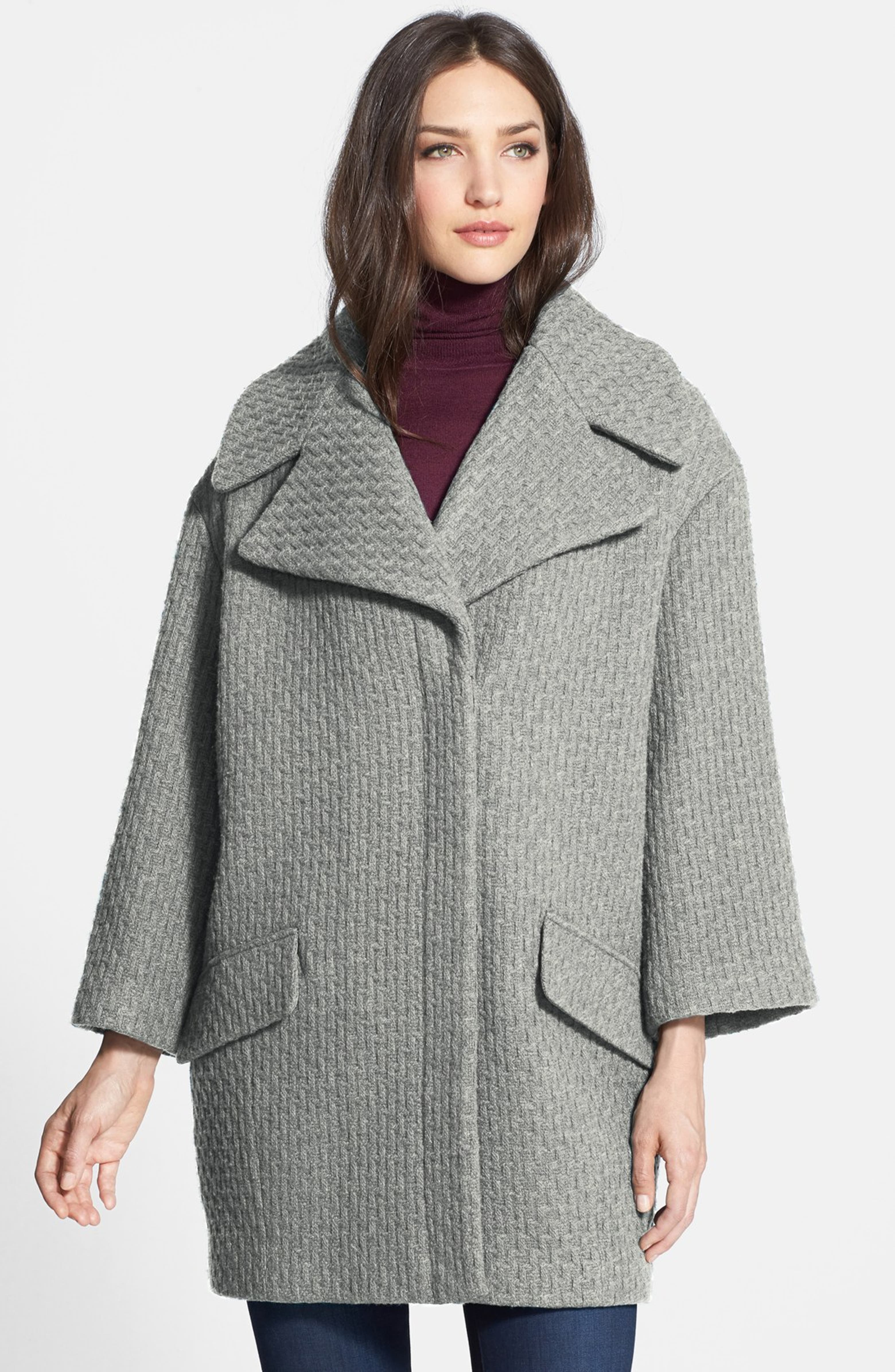 Nicole Miller Textured Wool Blend Wedge Coat | Nordstrom