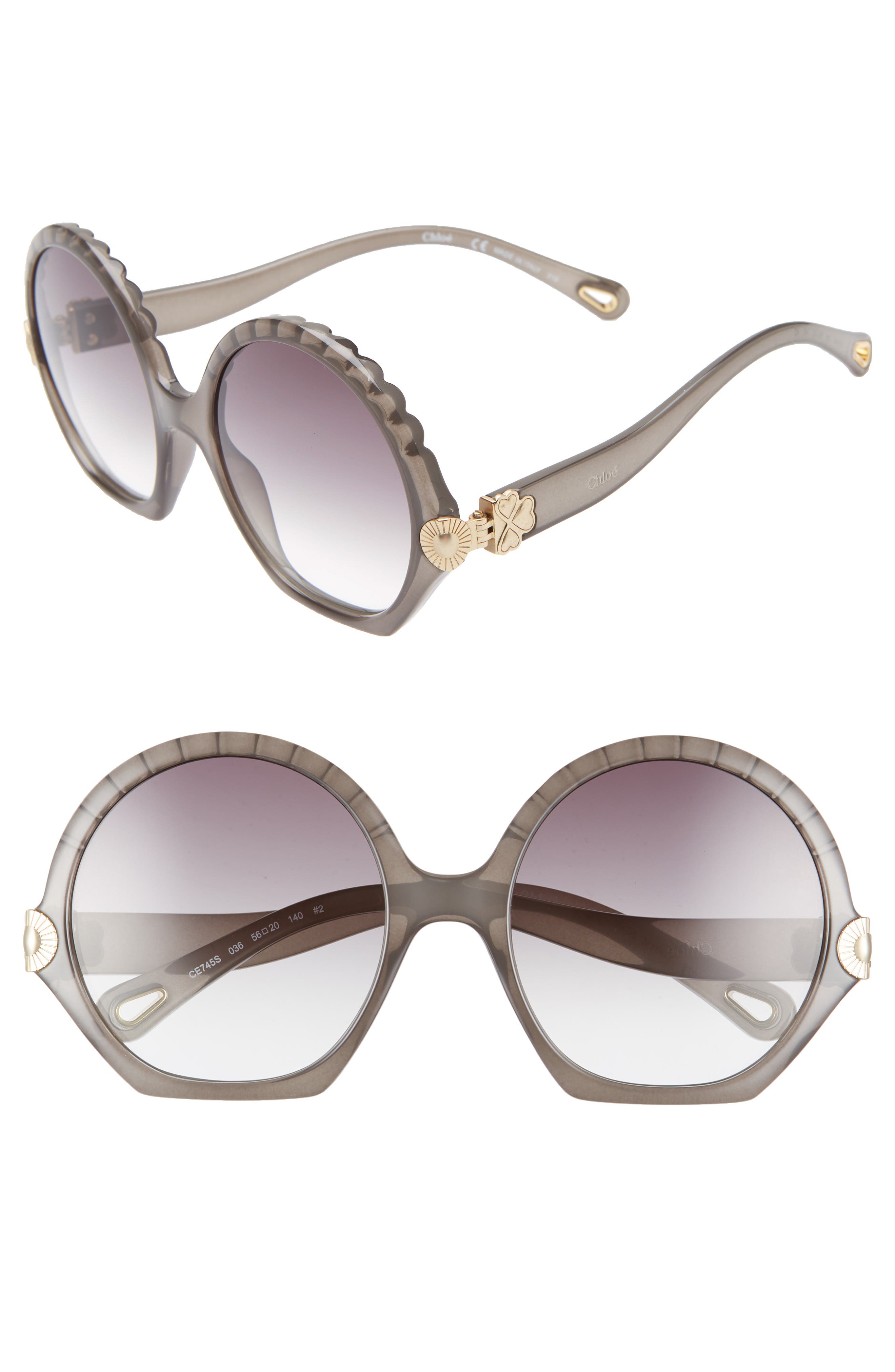 Chloé Vera Seashell 56mm Round Sunglasses In Cloud | ModeSens display picture 1