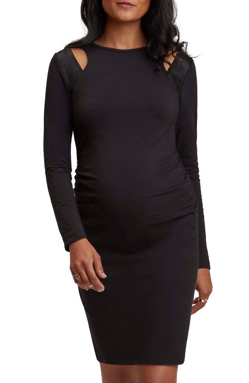 Lexi Cutout Detail Long Sleeve Cotton Maternity Dress in Black