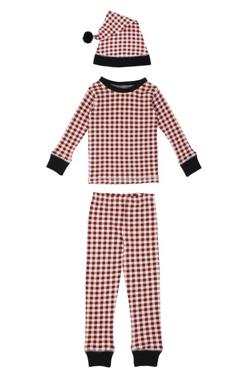 L'Ovedbaby Holiday Organic Cotton Pompom Cap & Two-Piece Fitted Pajamas Set in Crimson Plaid 