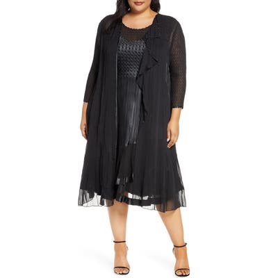 Plus Size Komarov Charmeuse Midi Dress With Jacket, Black
