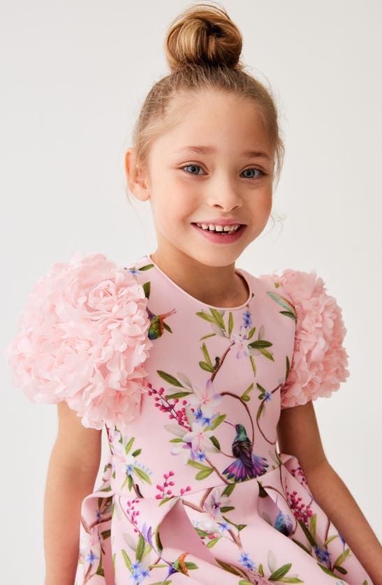 Baker By Ted Baker Kids' 3d Floral Sleeve Scuba Dress In Pink