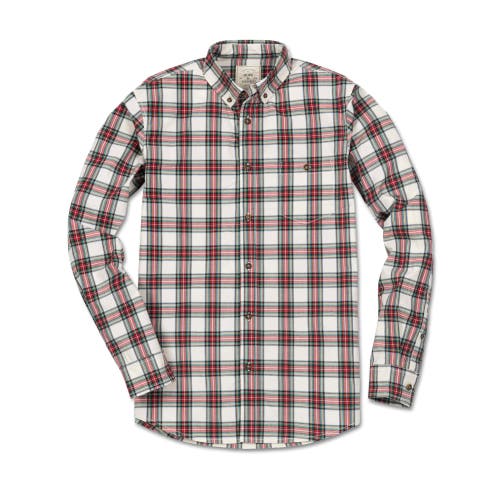 Hope & Henry Organic Stretch Poplin Shirt In Ivory Holiday Tartan