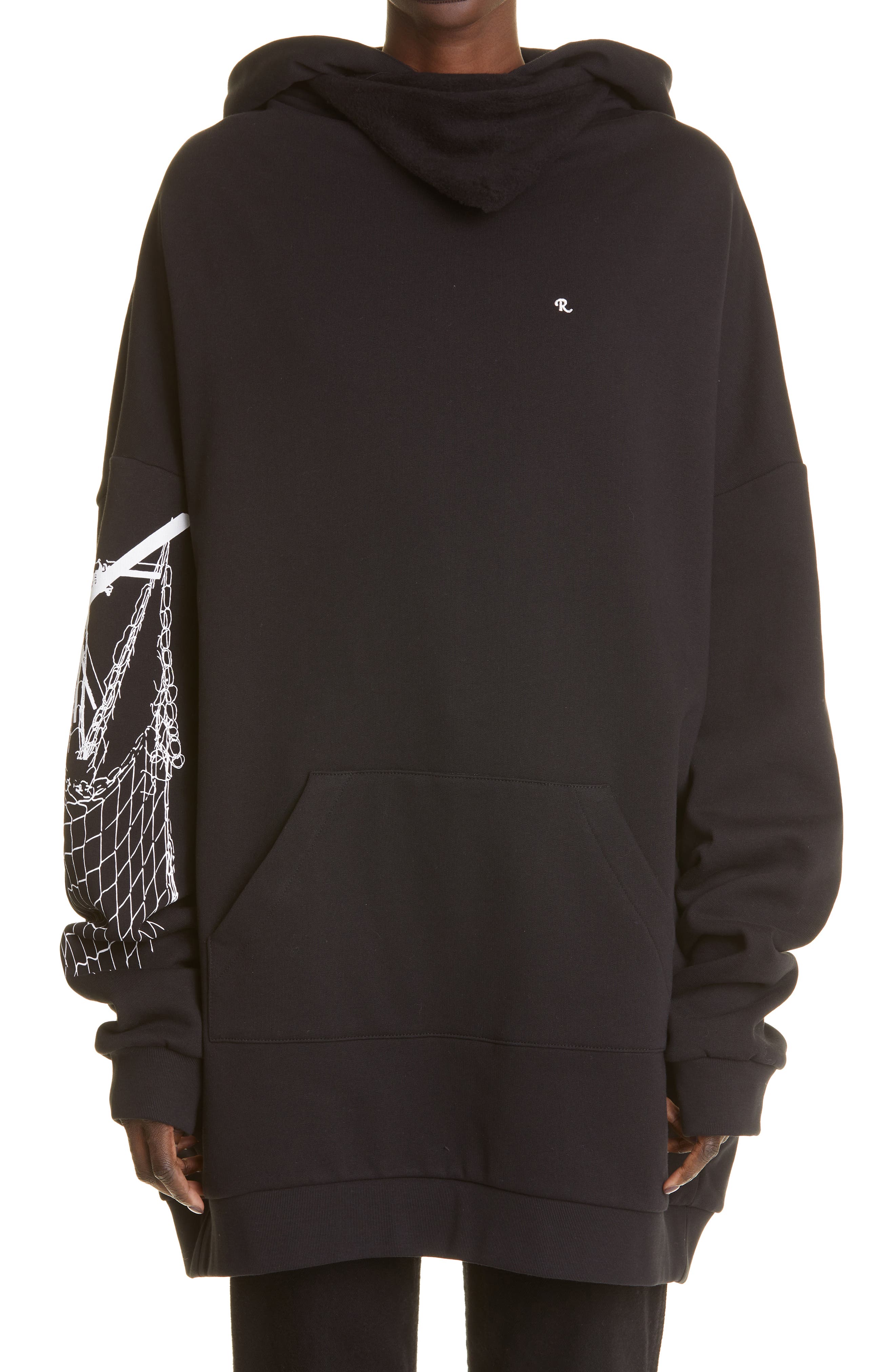 Raf Simons Graphic Oversize Cotton Scarf Hoodie in Black at Nordstrom, Size 1