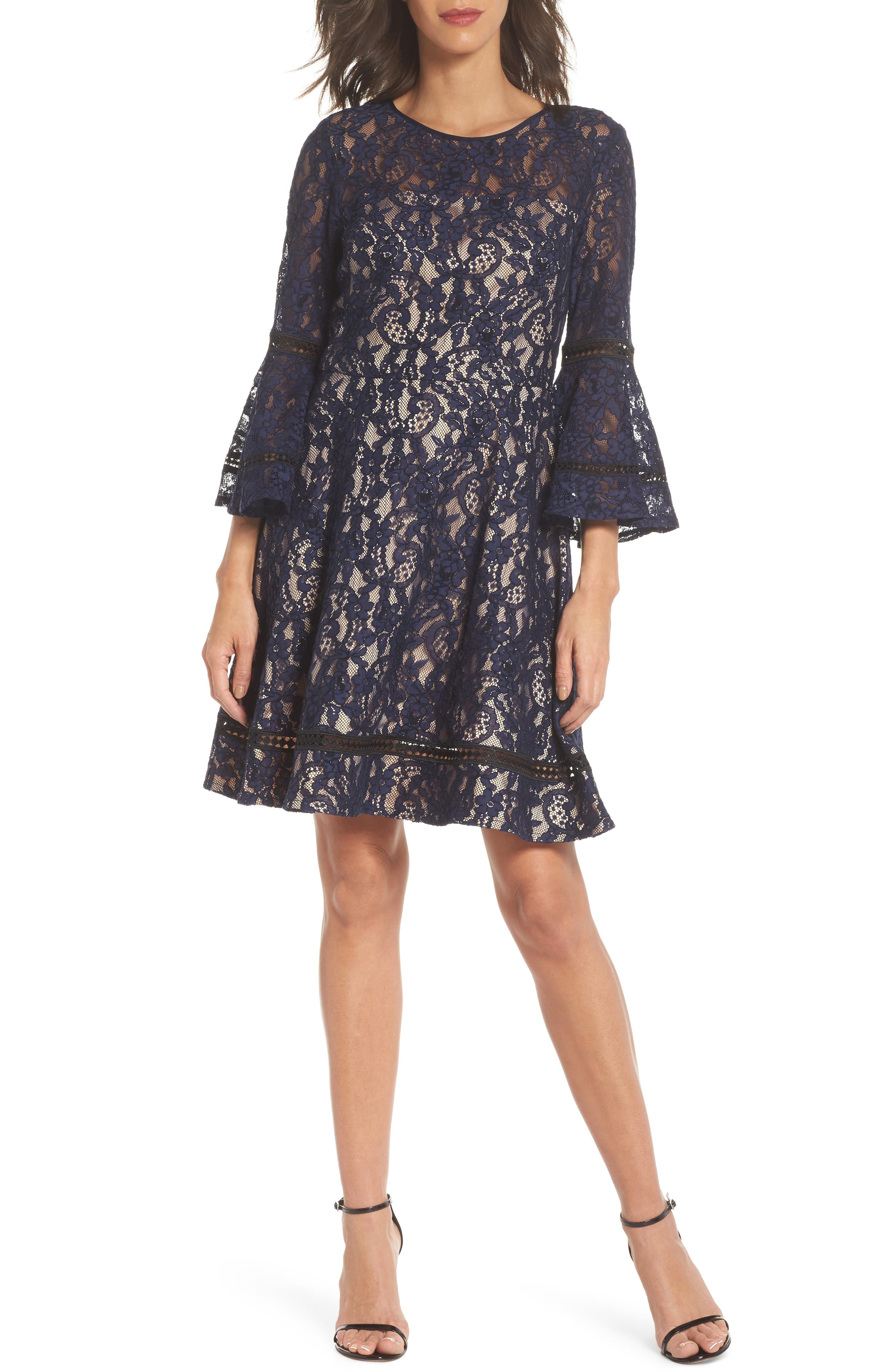 eliza j bell sleeve lace cocktail dress