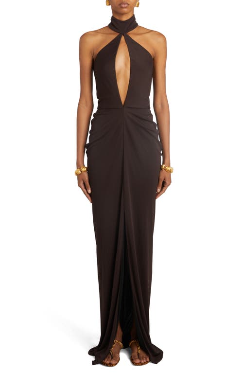 TOM FORD Cutout Sable Jersey Gown with Train Dark Brown at Nordstrom, Us