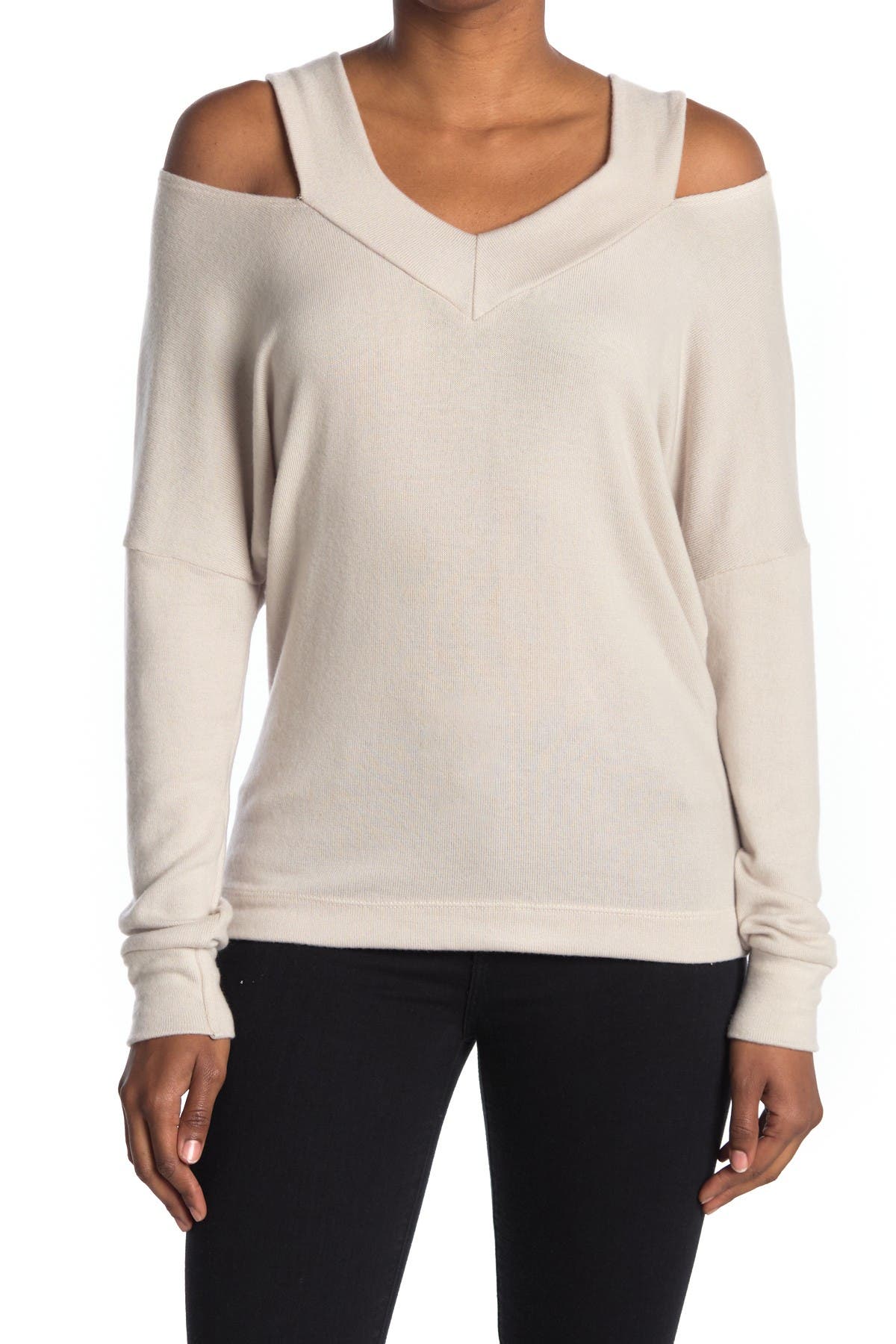 Go Couture V-neck Cold Shoulder Long Sleeve Sweater In Dark Grey4