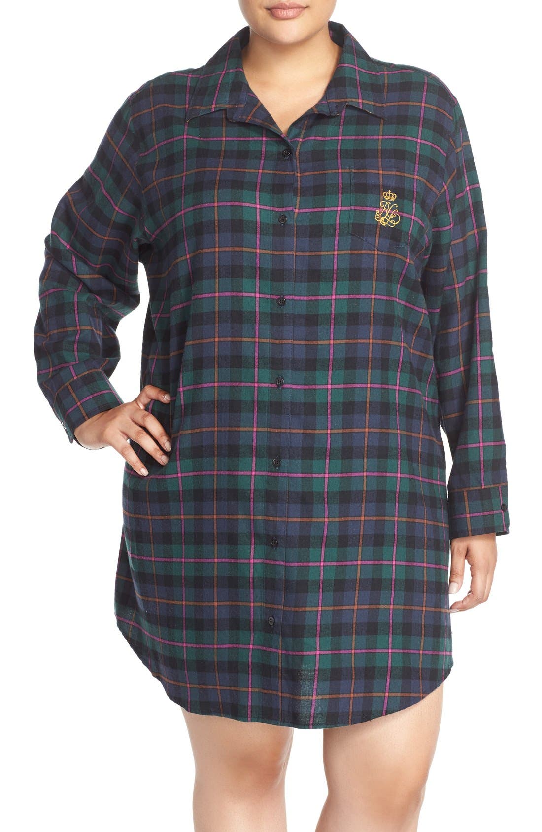 Lauren Ralph Lauren Brushed Plaid Sleep Shirt (Plus Size) Nordstrom