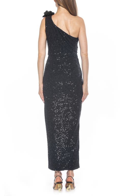Alexia Admor Alessi Sequin One-shoulder Gown In Black
