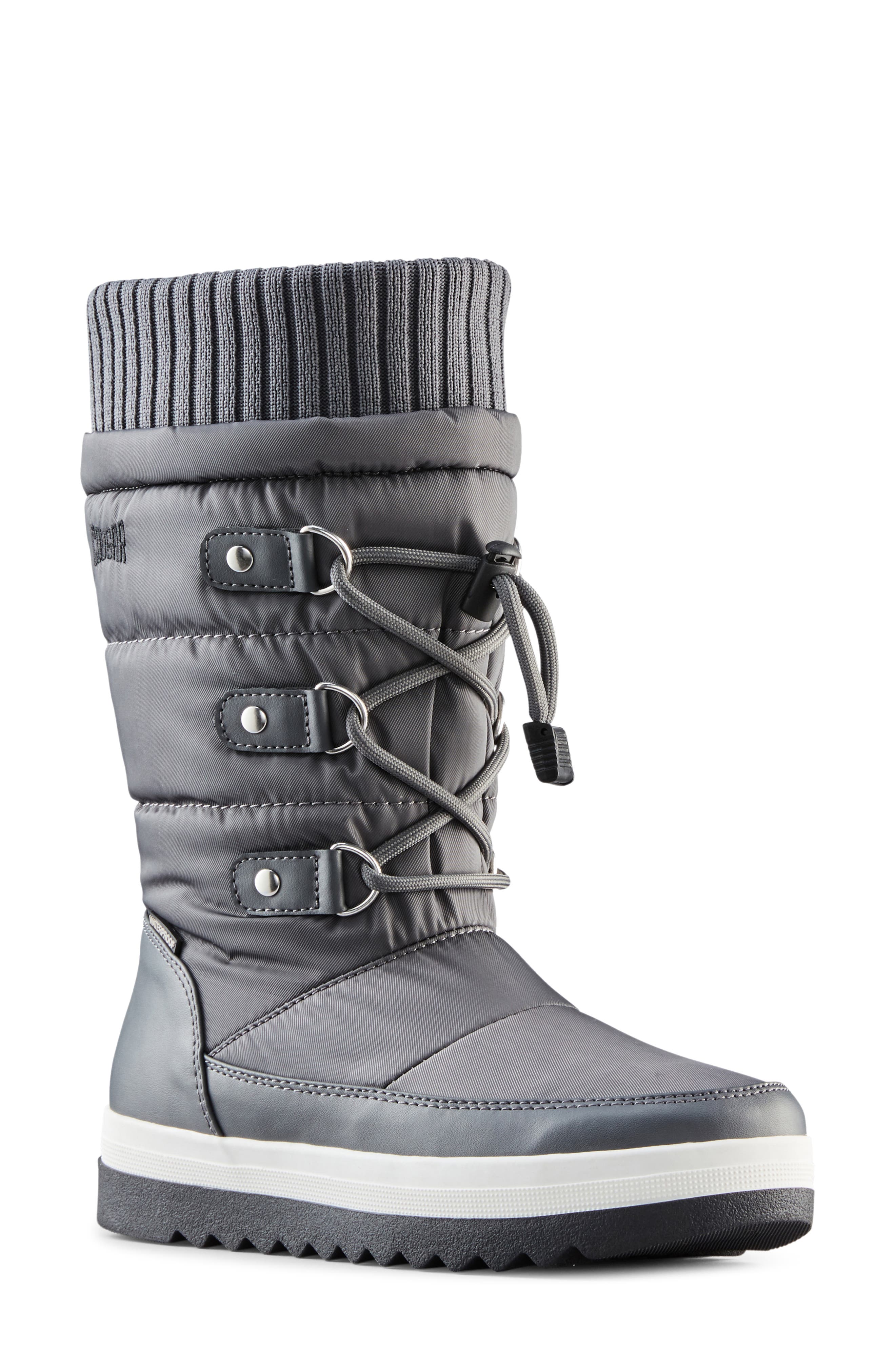 grey leather mid calf boots