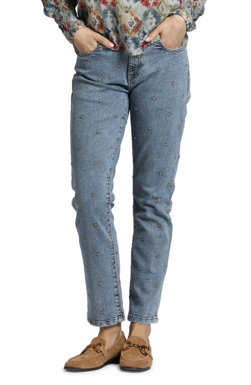 Shop Apny Cross Embroidered Mid Rise Girlfriend Jeans In Indigo