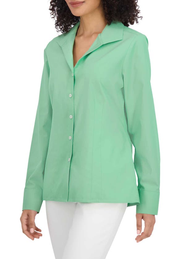 Shop Foxcroft Katie Cotton Button-up Shirt In New Leaf