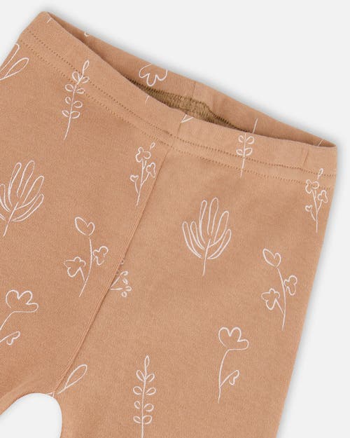 Shop Deux Par Deux Baby Girl's Organic Cotton Top And Printed Leggings Set White And Cinnamon In Printed Tan Flowers