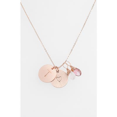 Nashelle 14K-Gold Fill Heart Disc, Moonstone & Pink Quartz Initial Necklace