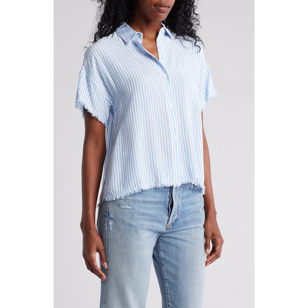 Shop Industry Republic Clothing Frayed Sleeves Camp Shirt In Blue/white Stripe