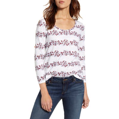 Lucky Brand Floral Stripe Scoop Neck Tee, White