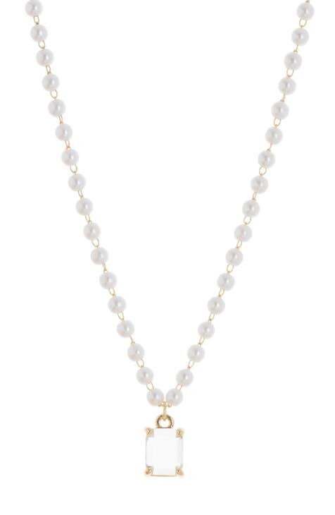 Crystal Pendant Imitation Pearl Necklace