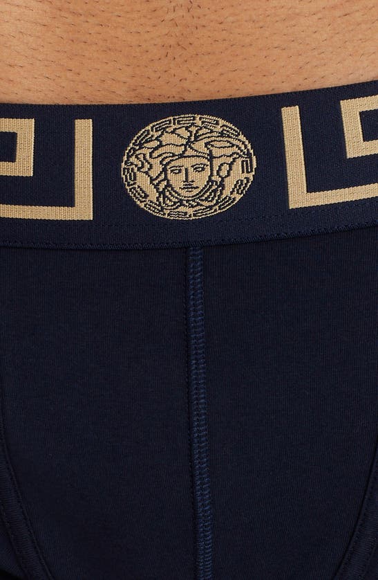 Versace Topeka Cotton Low Rise Logo Trunks In Navy
