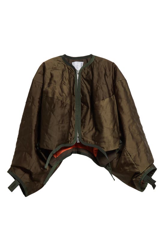 Shop Sacai Quilted Blouson Sleeve Satin Jacket In Khaki