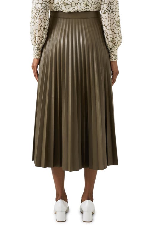 Shop Lk Bennett Laurie Pleated Faux Leather Midi Skirt In Olive