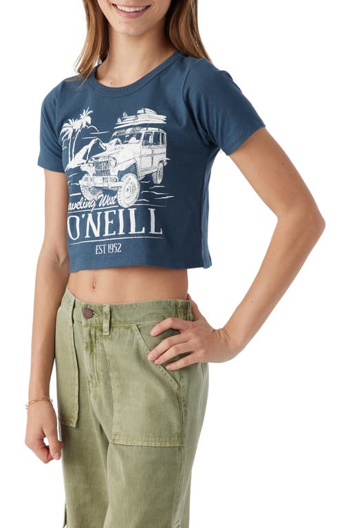 Shop O'neill Kids' Traveling West Cotton Graphic Crop T-shirt In Slate